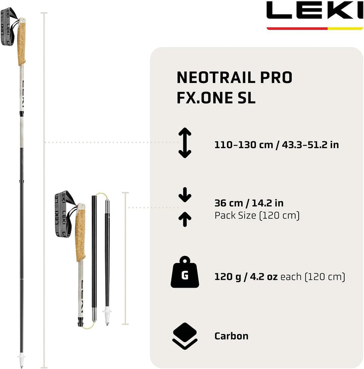 LEKI Neotrail Pro FX.One SL Trailrunning Stöcke Damen und Herren | Carbon & faltbar | Fixlänge | Ult