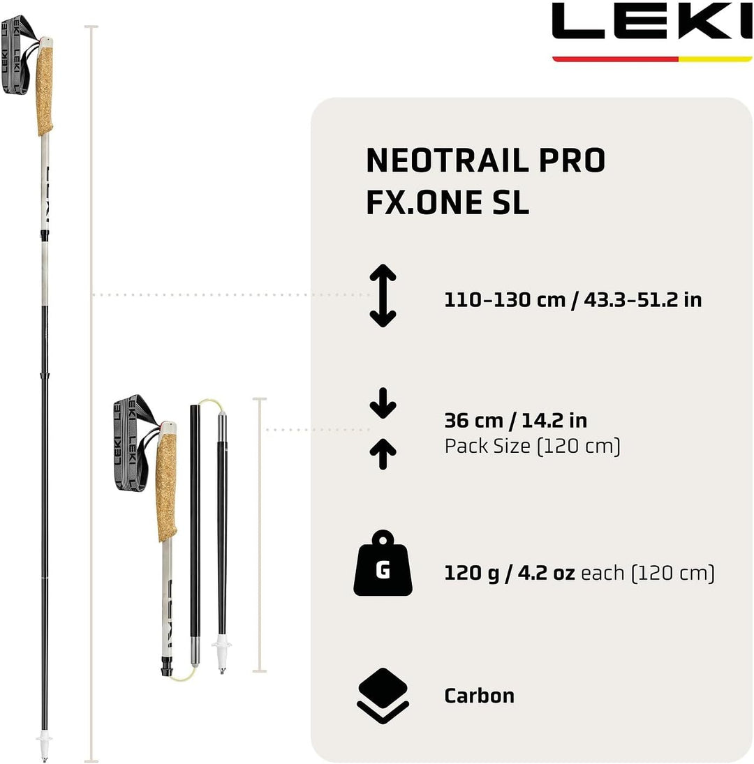 LEKI Neotrail Pro FX.One SL Trailrunning Stöcke Damen und Herren | Carbon & faltbar | Fixlänge | Ult