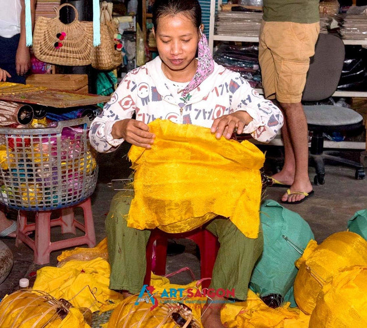 Lampion Asiatisch Hoi an Seide grün R – Ø 47 cm – Handwerkskunst aus Vietnam (REF. R40-V)