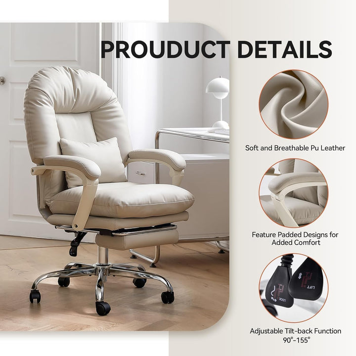 EMIAH Ergonomischer Bürostuhl mit Fussstütze, Verstellbarer Schreibtischstuhl PU Leder, Bequeme Mode