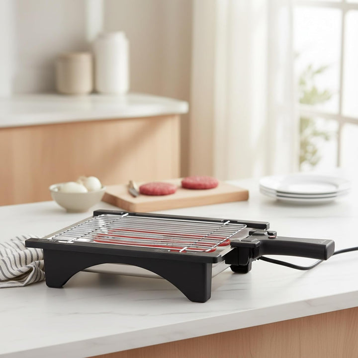 Jata BQ95 Electro Grill Perfekt Für Zwei Personen Rauchfrei Abnehmbarer Grill mit 2 Höhen Edelstahlt