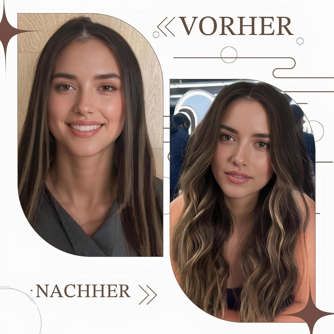 Hetto Clip in Extensions Echthaar Balayage Schwarz zu Hellbraun &amp; Goldblond - Invisible Haarverlänge