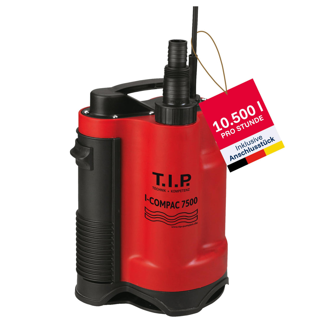 T.I.P. I-Compac 7500 Drainage-Tauchpumpe, Kunststoff, Rot 18 x 13 x 30 cm