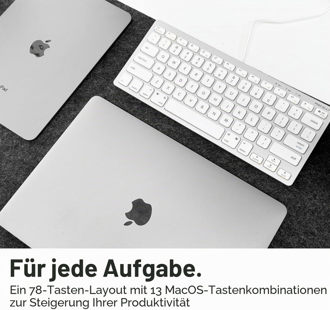 Macally SLIMKEYCA, kompakte USB -A-Tastatur für Mac, US QWERTY Tasten-Layout Silber, Silber