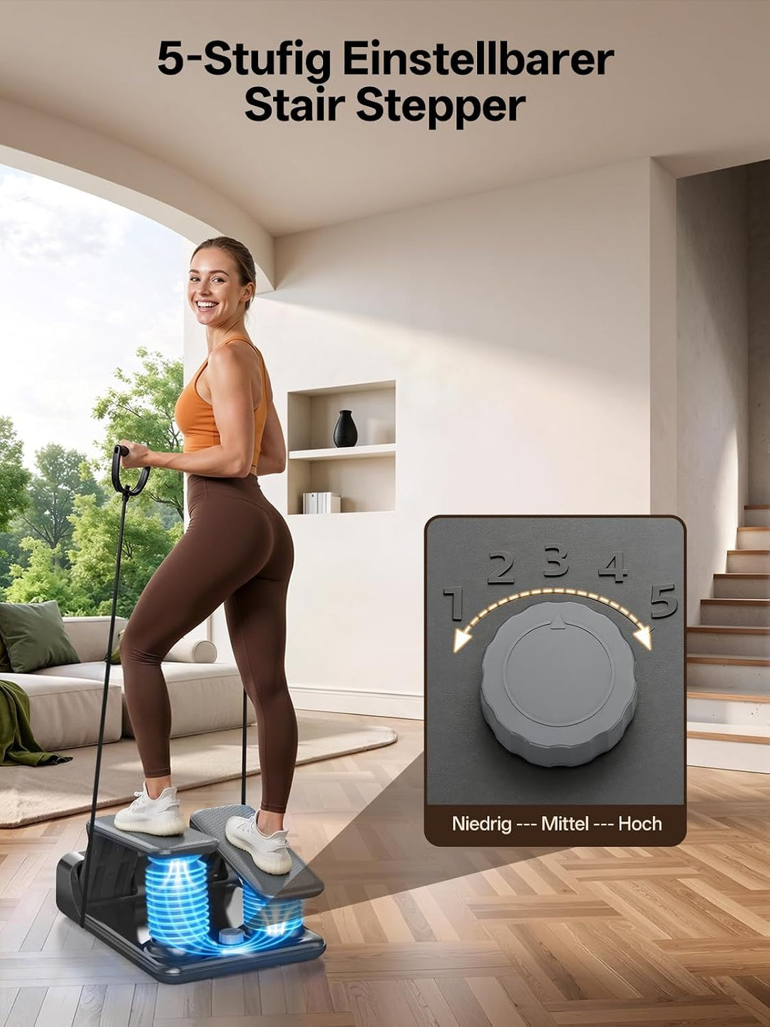 JOROTO Air Resistance Stepper für Zuhause, Mini Stepper mit 5-stufig Einstellbarer Intensität + Bänd
