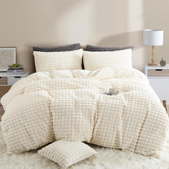 Freyamy Plüsch Bettwäsche 135x200 Beige Kunstfell Flauschig Winterbettwäsche Warme Flanell Fleece De