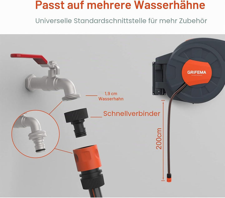 GRIFEMA G301-35, Schlauchtrommel zur Wandmontage, Schlauchbox mit 35m Schlauch, Wandschlauch-Aufroll