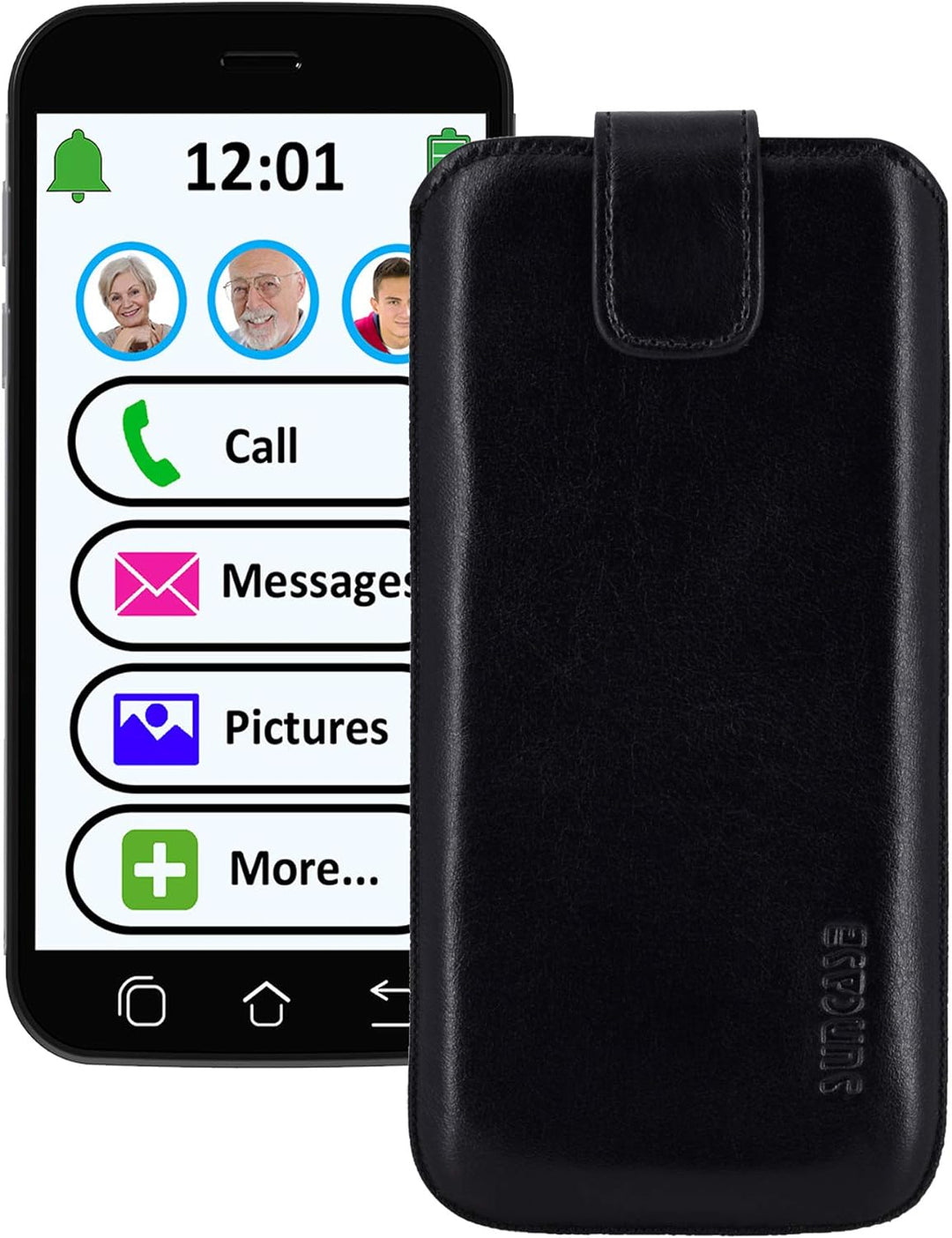 Suncase ECHT Ledertasche Leder Etui *Slim-Edition* für Swissvoice G50 Leder Hülle Handytasche (mit R