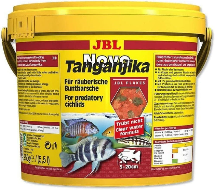 JBL NovoTanganjika 30022 Alleinfutter für räuberische Buntbarsche, Flocken 5,5 l larven 950 g (1er P