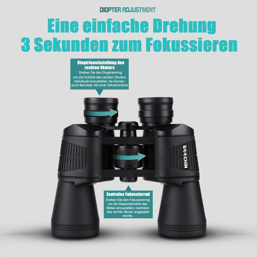 Fernglas für Erwachsene 20x50，27MM Okular HD Ferngläser mit Nachtsicht FMC-Linse Feldstecher und Tra