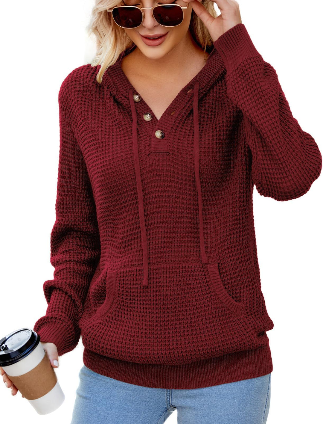 TrendiMax Hoodie Damen Strickpullover Kapuzenpullover Herbst Übergangs Sweatshirt Langarm Pullover D