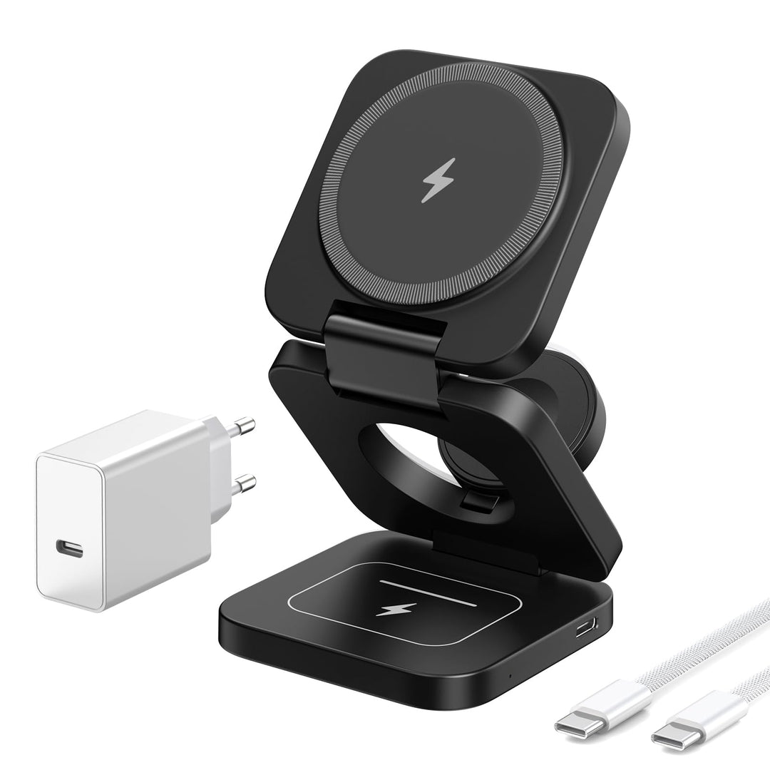 KU XIU Induktive Ladestation Kompatibel mit Magsafe Ladegerät,3-in-1 Ladestation für iPhone 17/16/15