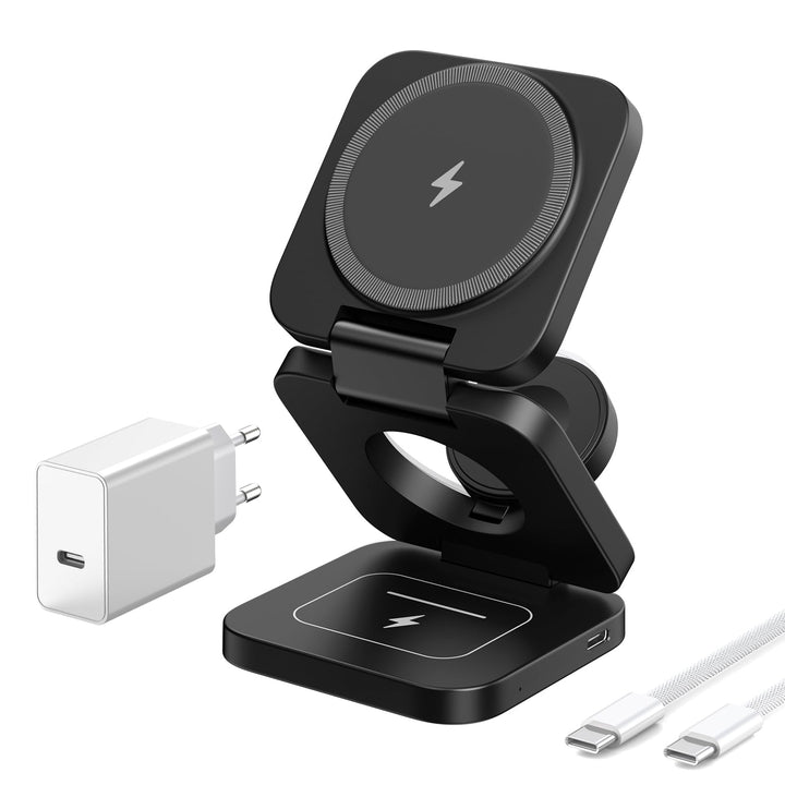 KU XIU Induktive Ladestation Kompatibel mit Magsafe Ladegerät,3-in-1 Ladestation für iPhone 17/16/15