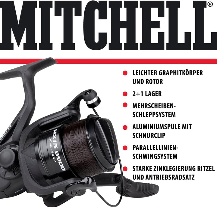 Mitchell MX1 FS Freilauf-Angelrolle mit Baitrunner System – Friedfisch- und Karpfenangeln – Brassen,