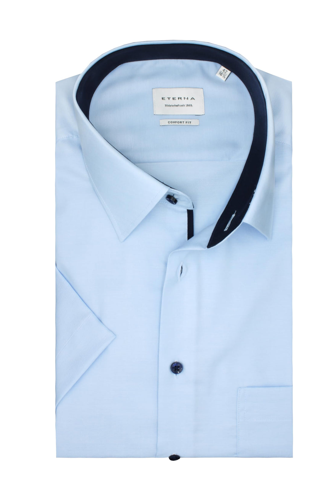 ETERNA Herren Businesshemd Kurzarm Comfort FIT | Uni | Bügelfrei | Kent Kragen 43 Hellblau_(11)_, 43