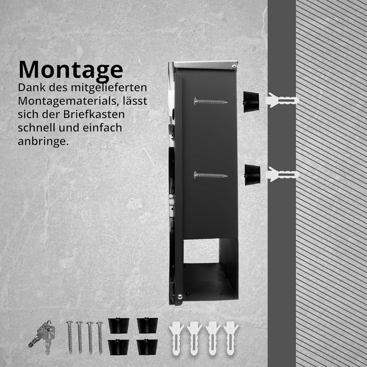 Grafner Premium Briefkasten personalisiert, RAL7016 mit Zeitungsfach und 2 Schlüssel, moderner Postk