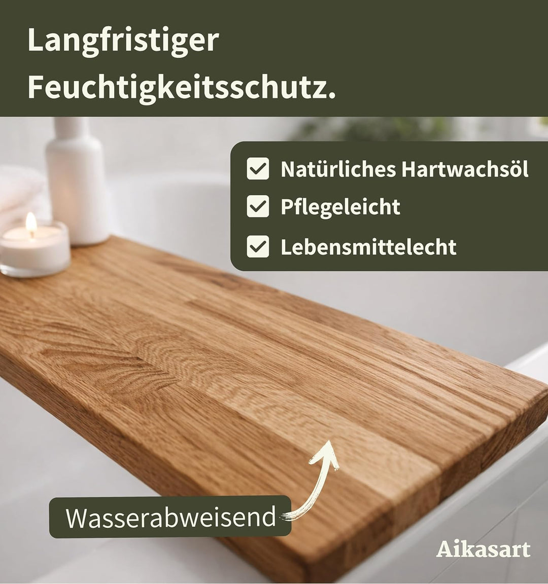 Badewannenablage aus Eiche Massiv – 100% Echtholz – Handgefertigt in Bayern – Länge 50-180 cm – Wass
