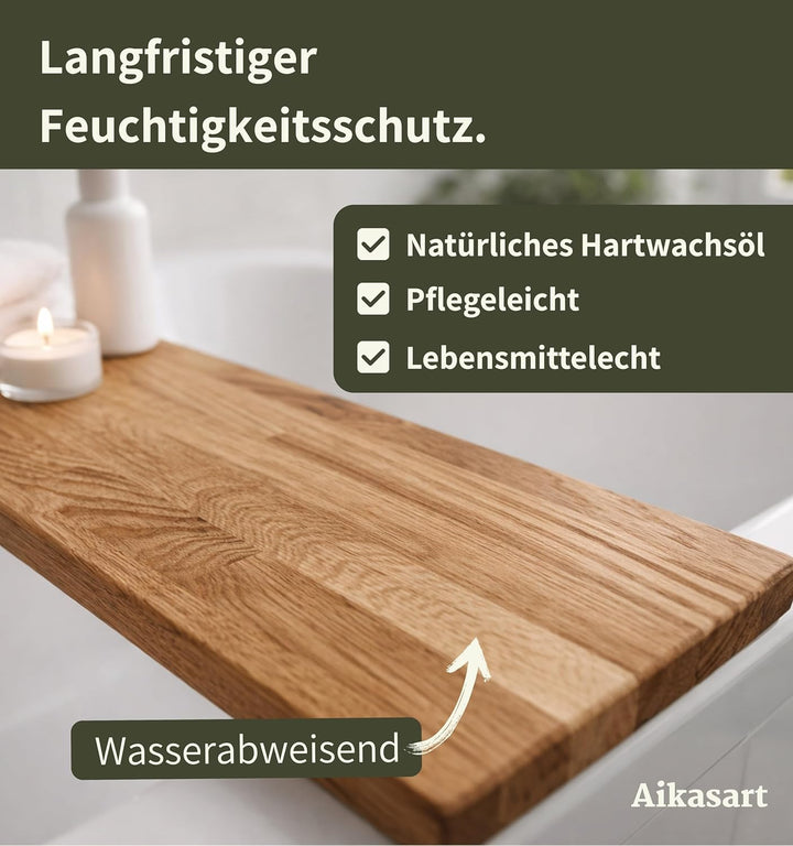 Badewannenablage aus Eiche Massiv – 100% Echtholz – Handgefertigt in Bayern – Länge 50-180 cm – Wass