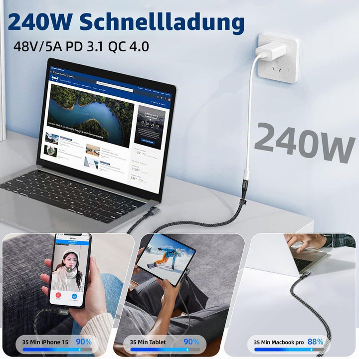CAKOBLE usb c kabel 3m,[2 Stück] usb 3.2 kabel,20 Gbps usb c datenkabel,PD 3.1 240W Schnellladekabel