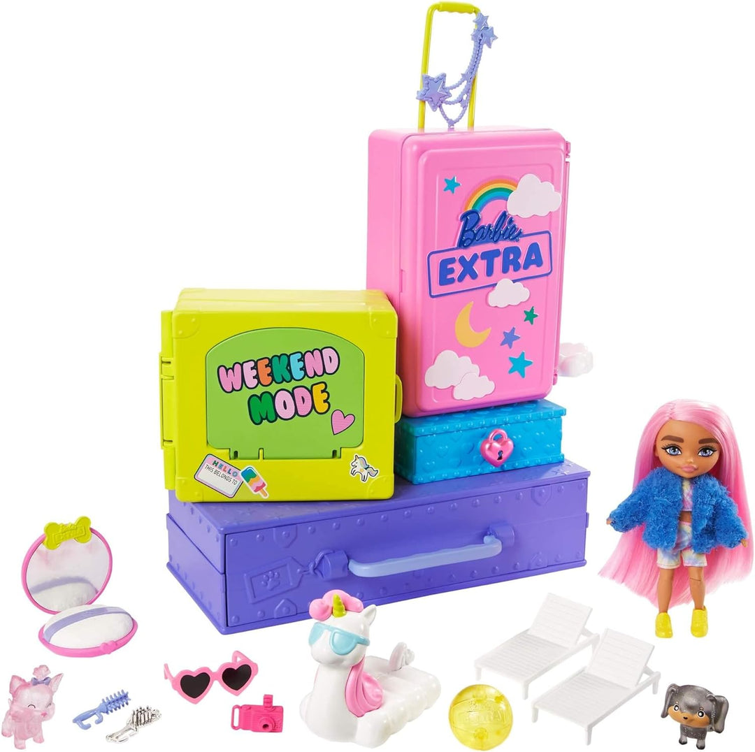 Barbie HDY91 - Extra Haustiere & Minis Reise-Spielset mit 2 Haustier-Welpen & exklusiver Puppe, Pool