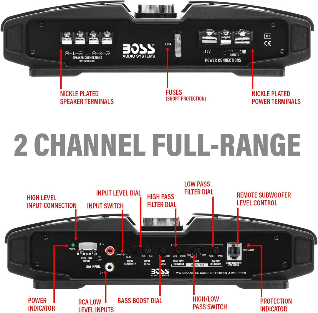 BOSS Audio PT1000 Phantom 1000 W 2 Kanal, Klasse A/B-Verstärker
