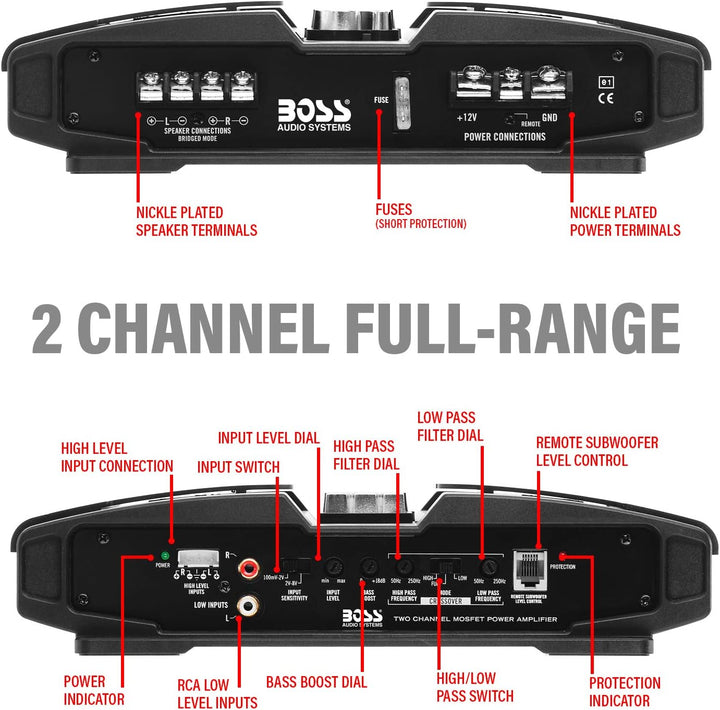 BOSS Audio PT1000 Phantom 1000 W 2 Kanal, Klasse A/B-Verstärker