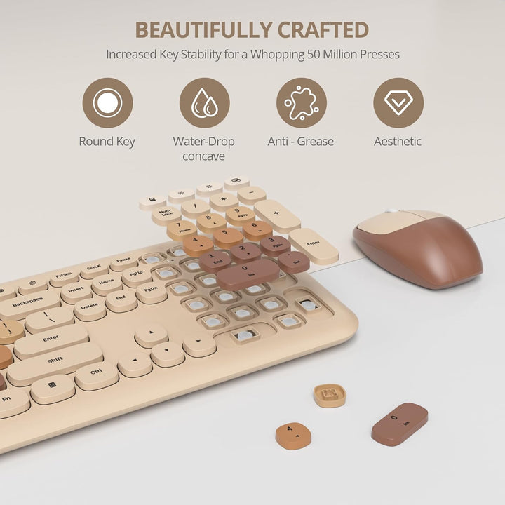 SOLIDEE Buntes kabellose Tastatur und Maus-Kombination,2.4GHz Retro Schreibmaschine Tastatur,104 Tas