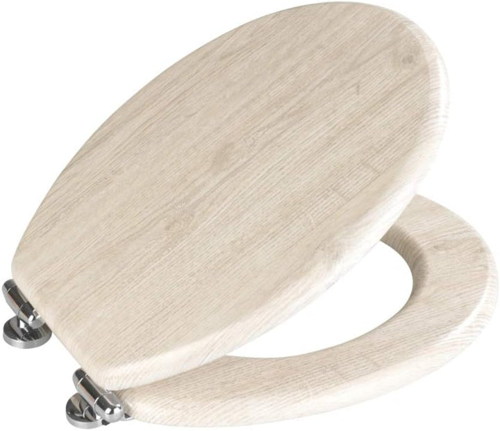 WENKO WC-Sitz Eiche Grau, Toilettensitz mit Absenkautomatik in Holz-Optik, WC-Deckel für sanftes Dec