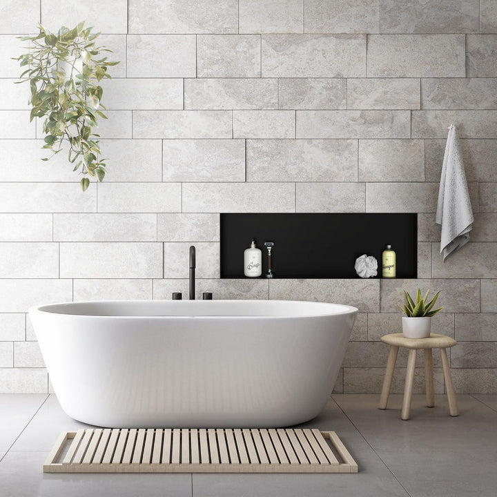 LuxeBath Wandnische aus Edelstahl, 90x30x10 cm, Schwarz, Duschnische, Randlos, Einbauregal, Flexible