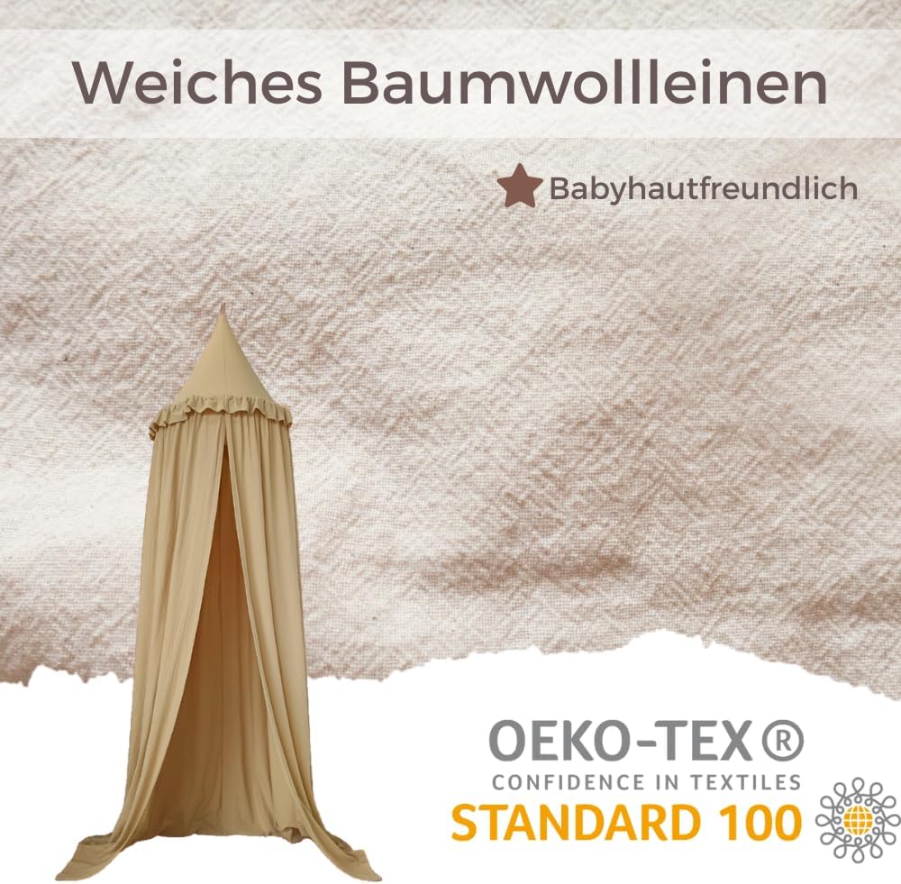 Wonder Space Kinderbetthimmel mit Rüschen, Pastell Neutrale Farbe für Jungen & Mädchen, Hängender Vo
