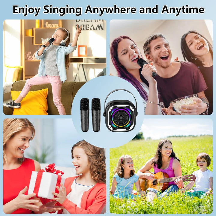 Karaoke-Maschine 2 Mikrofone für Kinder Erwachsene, Bluetooth-Lautsprecher drahtlos mit dynamischem