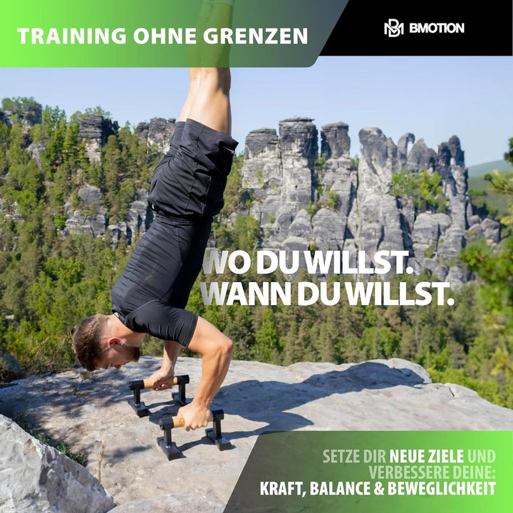 Müller & Blum Liegestützgriffe Holz mit Gym-Bag, gelenkschonende Push-Up Bars, Handstand-Barren, Par