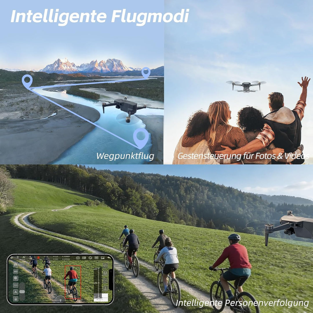 3‑Achsen‑Gimbal GPS Drohne mit Kamera 4K, 90 Min Flugzeit (3 Akkus), 1000 m Steuerungsreichweite, Au