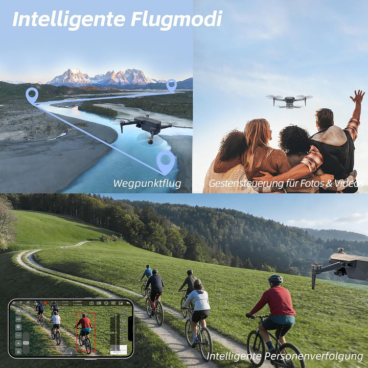 3‑Achsen‑Gimbal GPS Drohne mit Kamera 4K, 90 Min Flugzeit (3 Akkus), 1000 m Steuerungsreichweite, Au