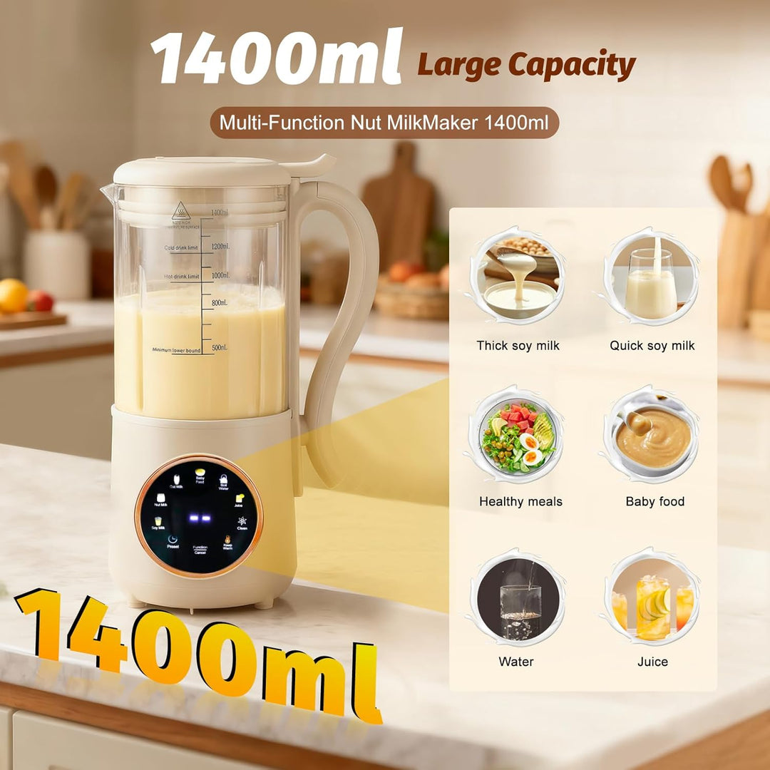 Automatische Nussmilchmaschine,1400ML Multifunktionaler Sojamilch Maschine mit Selbstreinigung und V