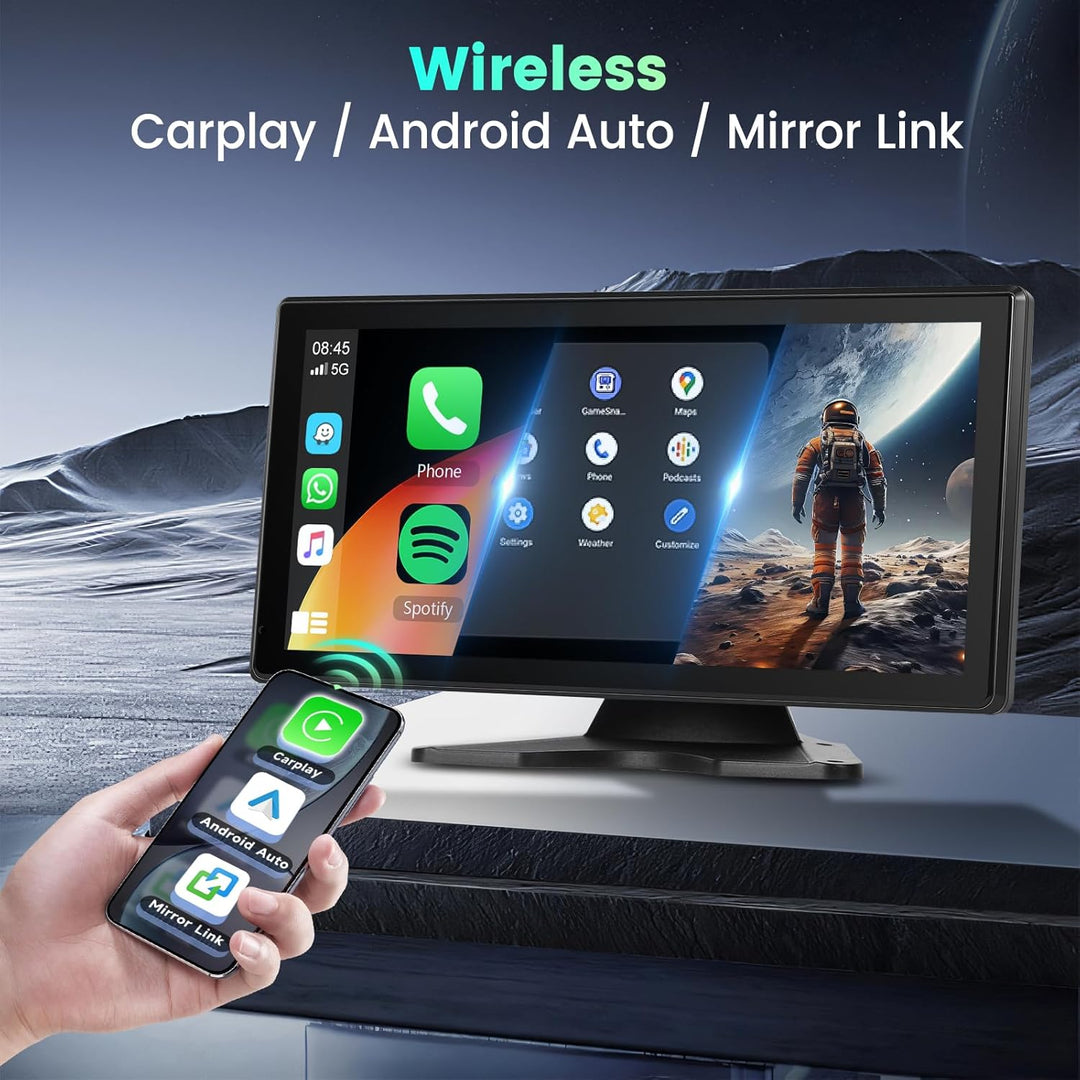 Hodozzy Rückfahrkamera Monitor 2 Kameras Wireless Carplay Android Auto,10,36 Zoll HD IPS Touch Scree