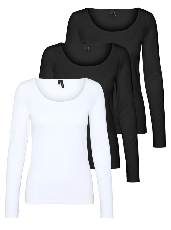 VERO MODA Damen Vmmaxi My Ls Soft Uneck Ga Noos Langarmshirts XL 2x Schwarz, 1x Bright White, XL 2x