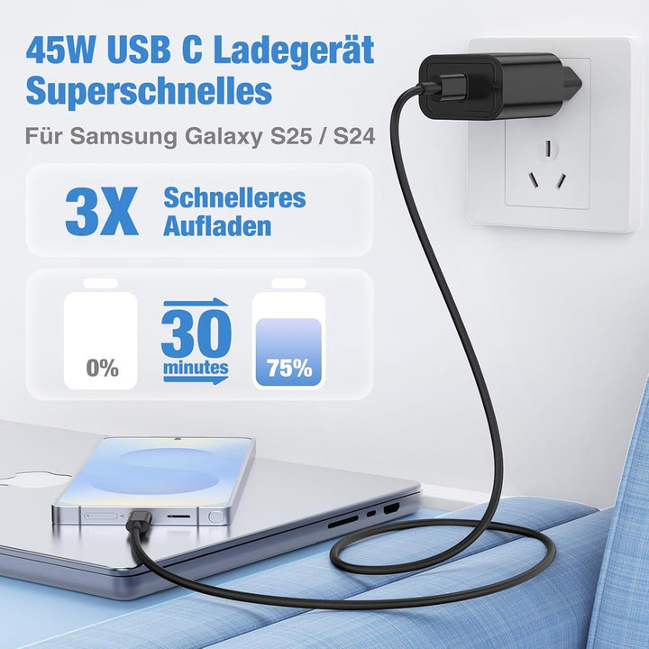 USB C Schnellladegerät für Samsung mit Ladekabel 1m 2Pack für Samsung Galaxy S25/S24/S23/S22/S21/S20