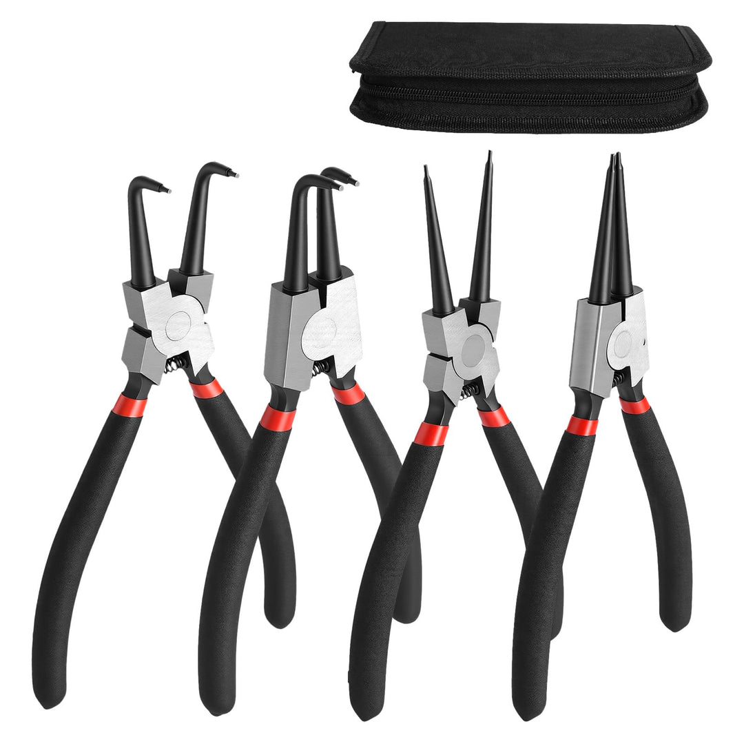 Sprengringzangen Set, 4 Stück 180mm Sicherungsringzange aus Kohlenstoffstahl mit Aufbewahrungstasche
