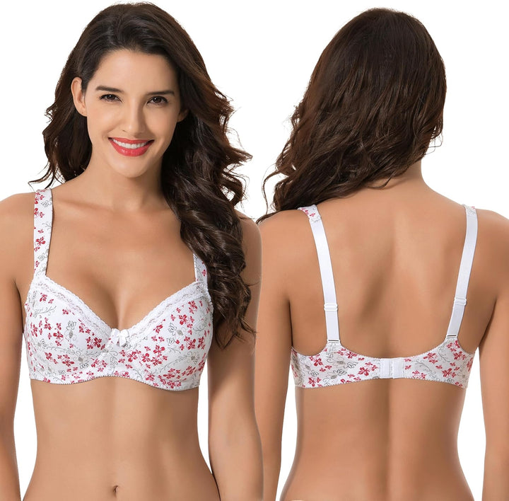 Curve Muse Damen-BH, ungefüttert, Balconette, Baumwolle, Spitze, Übergrösse, 2er- oder 3er-Pack 75C