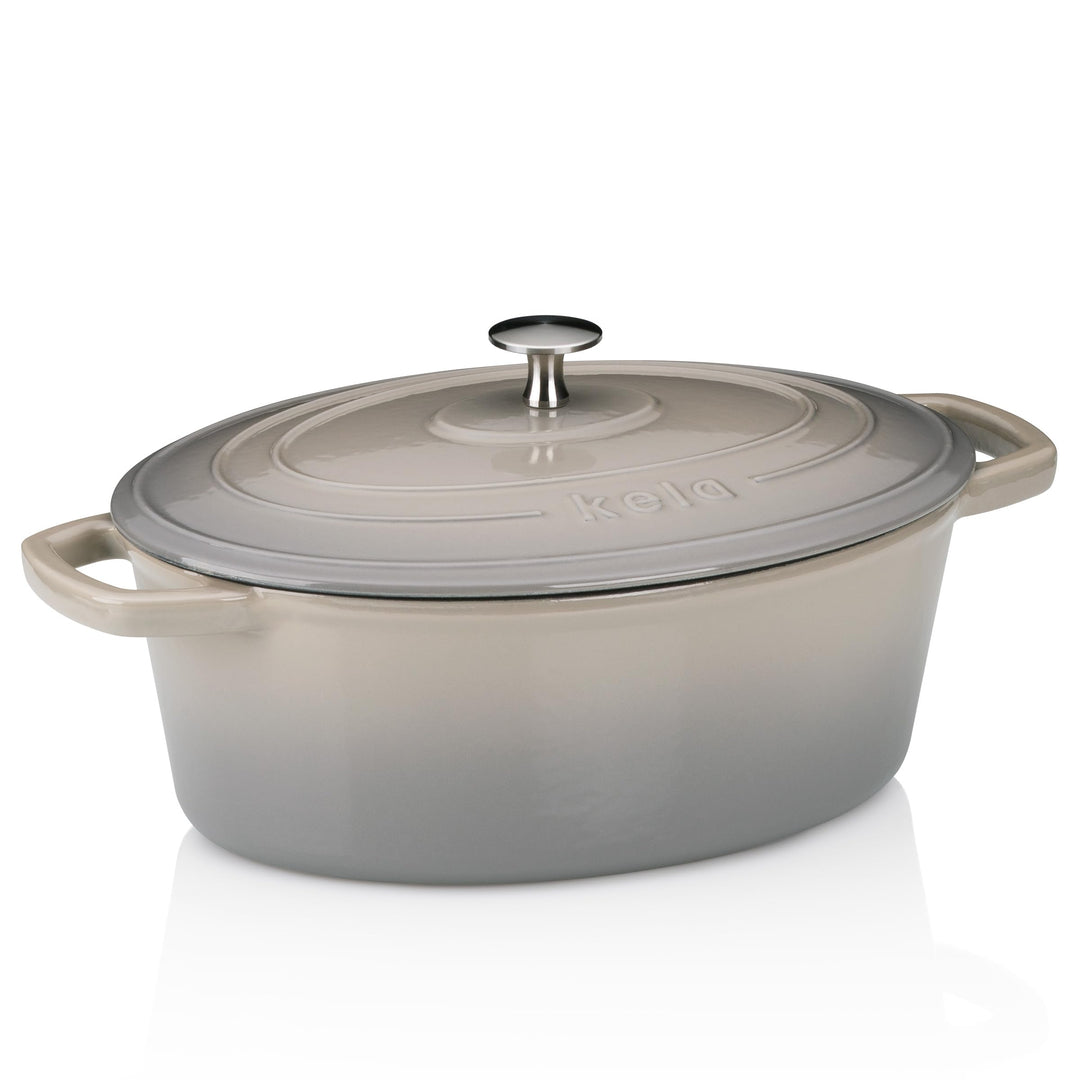 kela Bräter Gusseisen oval 4 Liter, Dutch Oven CALIDO, Induktion Gussbräter mit Deckel, Gusseisen To