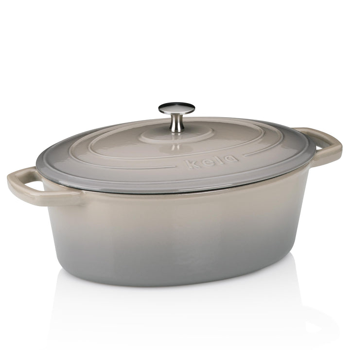 kela Bräter Gusseisen oval 4 Liter, Dutch Oven CALIDO, Induktion Gussbräter mit Deckel, Gusseisen To