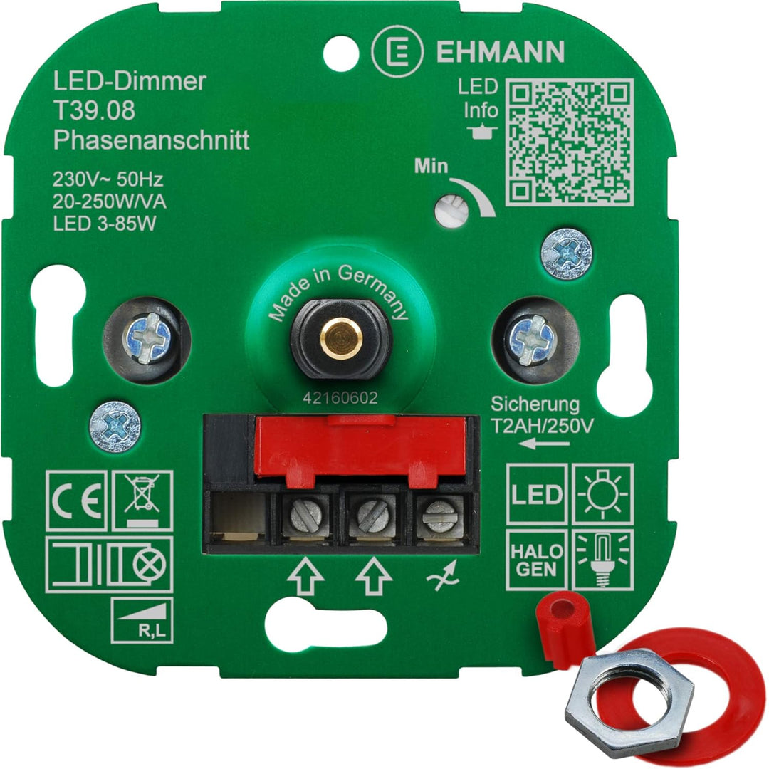 EHMANN 3900x0800 T39.08 Unterputz-Dimmer, Phasenanschnitt, 230 V, 50 Hz, Leistung: LED 3-85 W, 20-25