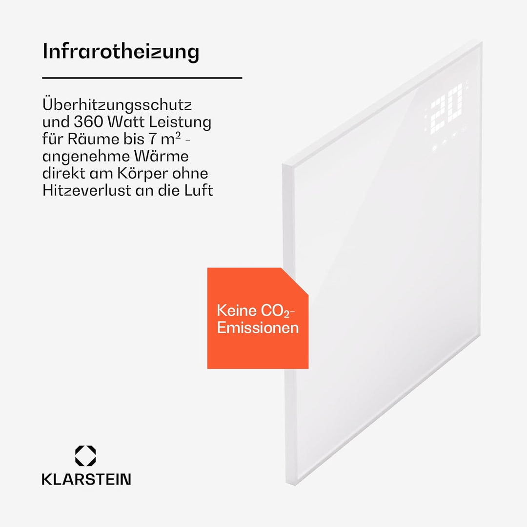 Klarstein Infrarotheizung mit Thermostat, 360W Elektroheizung, Smart Home Bild-Infrarotheizung zur W