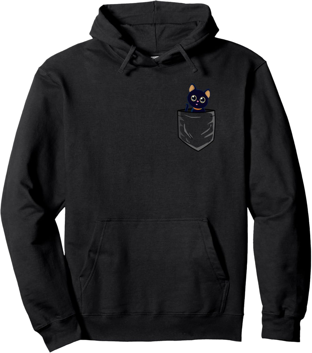 Süsse schwarze Katze in Brusttasche Lustig Geschenk Kinder Pullover Hoodie