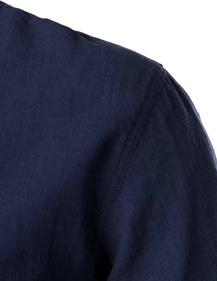 LucMatton Herren Casual Baumwolle Leinen Kurzarm Henley Hemd Sommer Leichte Strandtops mit Stehkrage