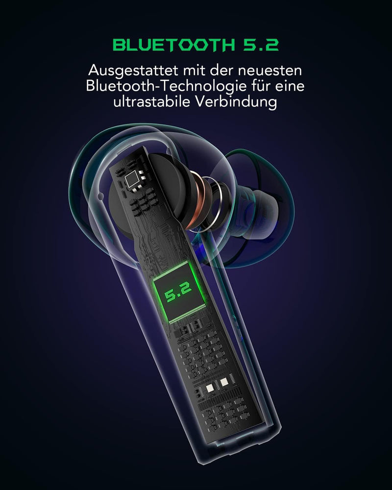 Black Shark Bluetooth Kopfhörer mit 35ms Extrem Geringer Latenz, Kopfhörer Kabellos mit Premium-Soun