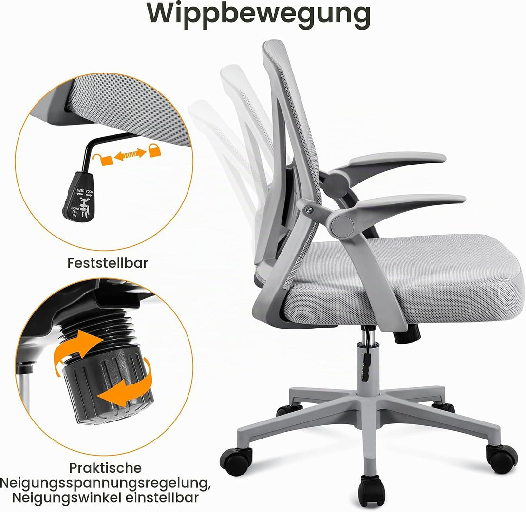 Yaheetech Bürostuhl ergonomisch, Schreibtischstuhl aus Mesh mit Hochklappbaren Armlehnen, Drehstuhl