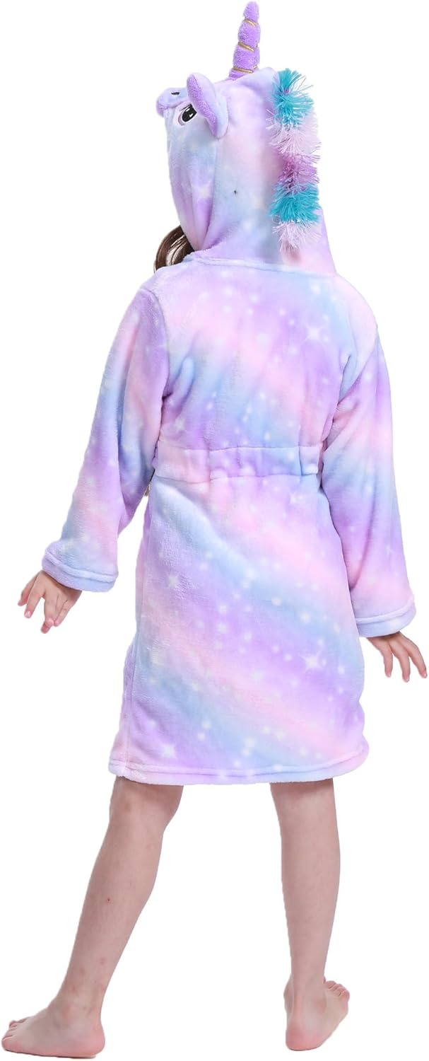 Bademantel für Mädchen, Weicher Flanell Schlafanzug mit Kapuze, Warme Kinder Hausbekleidung für 3-11