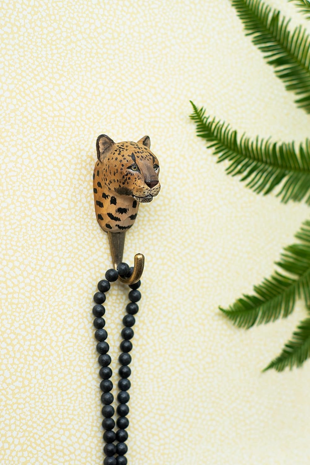 WILDLIFEGARDEN Wildlife Garden WG4535 Haken Leopard - Handgeschnitzter Tierhaken aus Holz und Metall